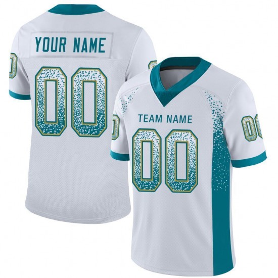 Custom White Teal-Old Gold Mesh Drift Fashion Football Jersey