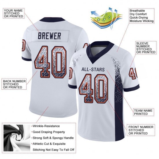 Custom White Navy-Orange Mesh Drift Fashion Football Jersey