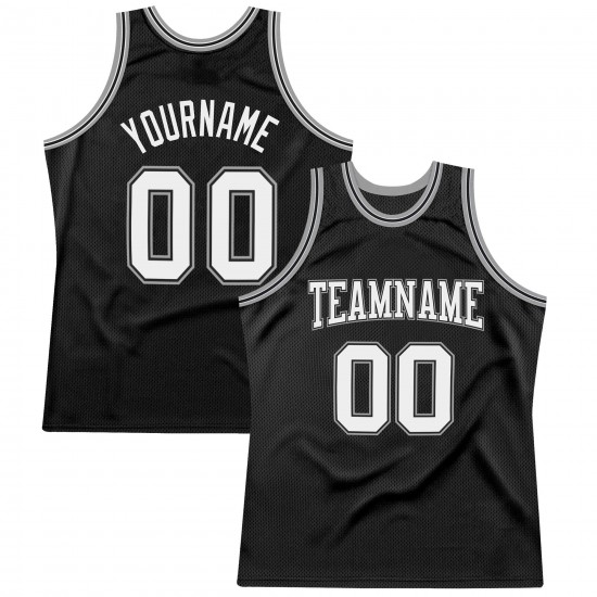 Custom Black White-Silver Authentic Throwback Basketball Jersey