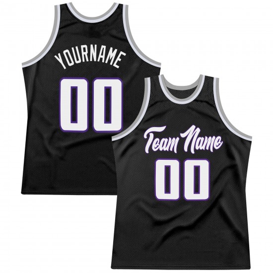 Custom Black White-Purple Authentic Throwback Basketball Jersey