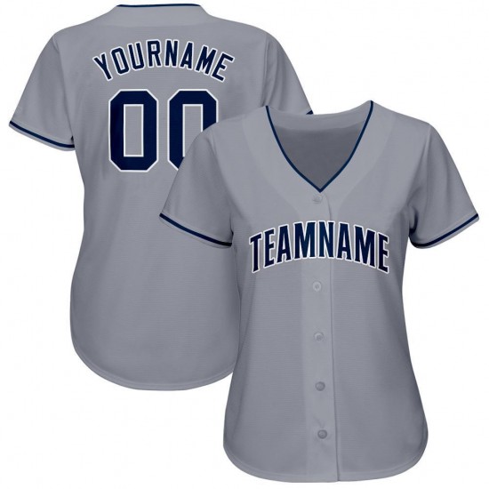 Custom Gray Navy-White Baseball Jersey