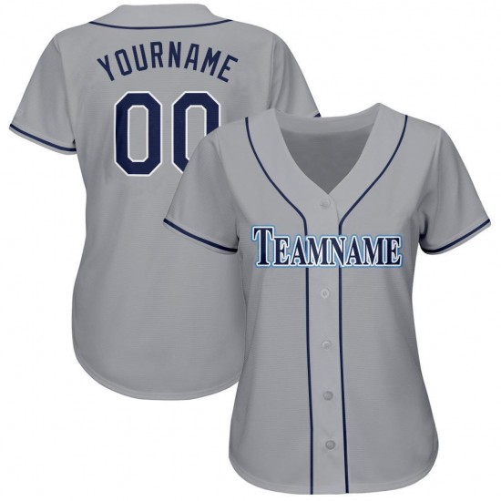 Custom Gray Navy-Powder Blue Baseball Jersey