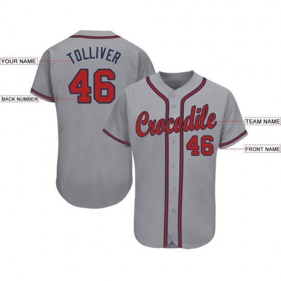 Custom Gray Red-Navy Baseball Jersey