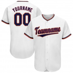 Custom White Navy-Red Baseball Jersey