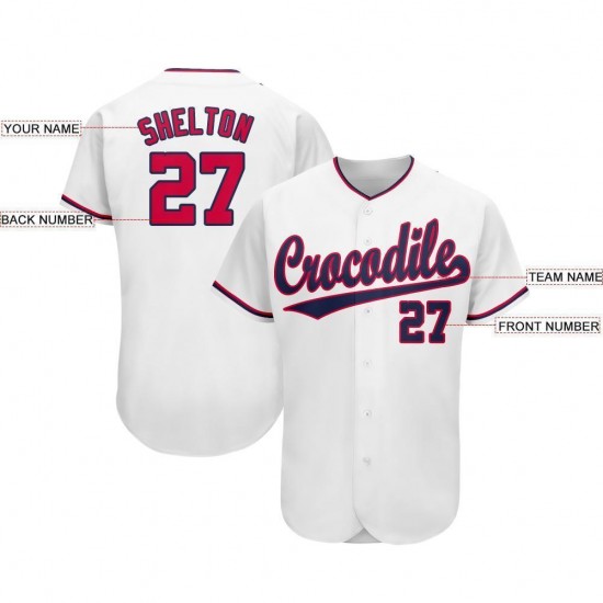 Custom White Red-Navy Baseball Jersey