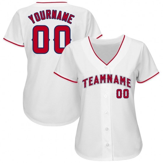 Custom White Red-Navy Baseball Jersey