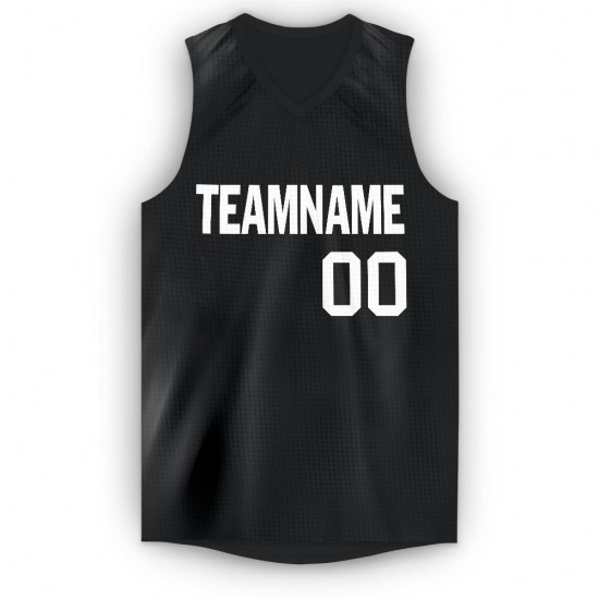 Custom Black White V-Neck Basketball Jersey