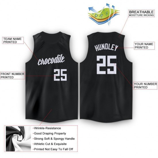 Custom Black White Round Neck Basketball Jersey